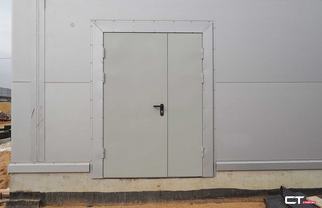 Дверь двупольная металлическая с алюминиевой накладкой и остеклением 300х600