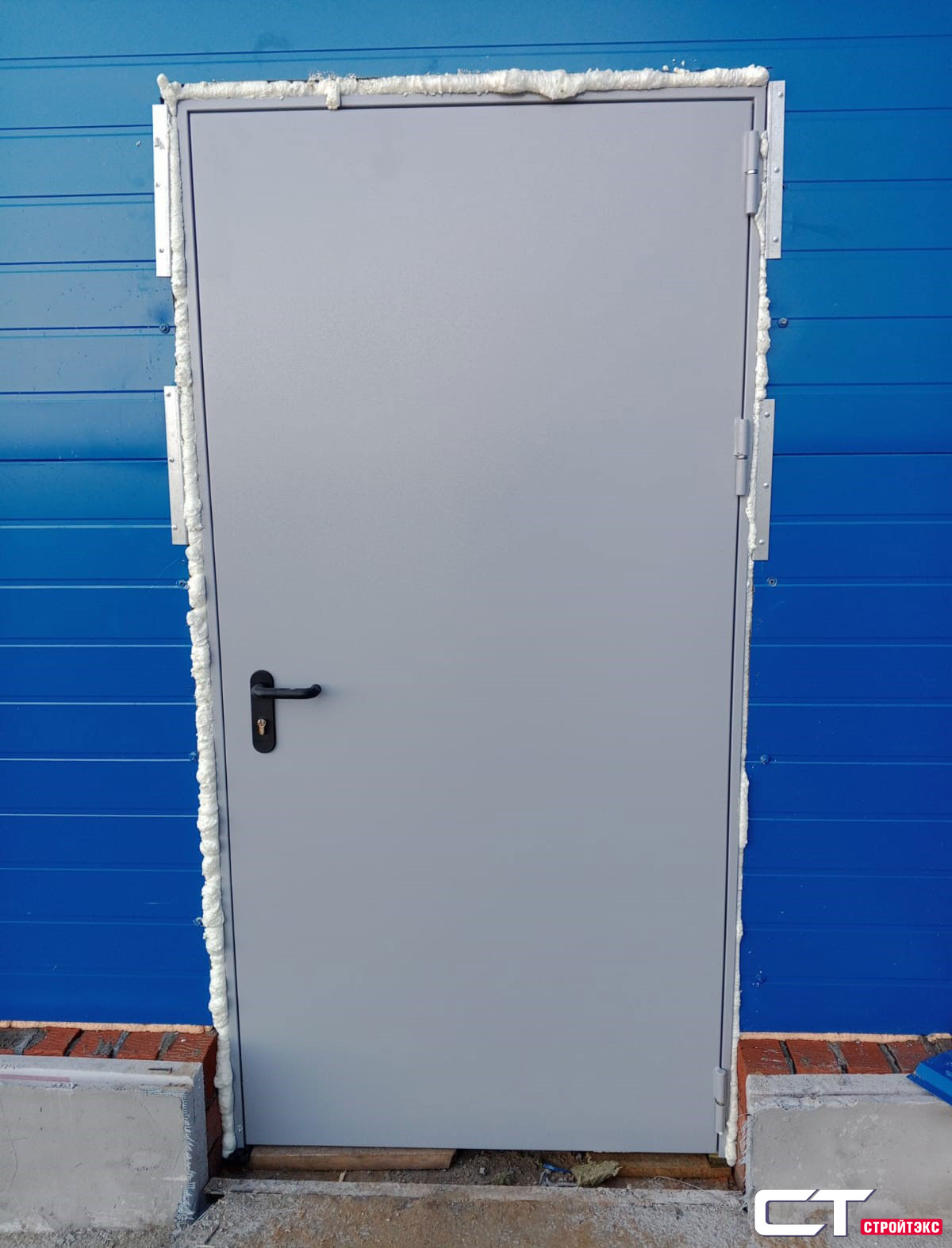 Дверь противопожарная металлическая EIS60 Антипаника с фрамугой и накладкой из нержавеющей стали